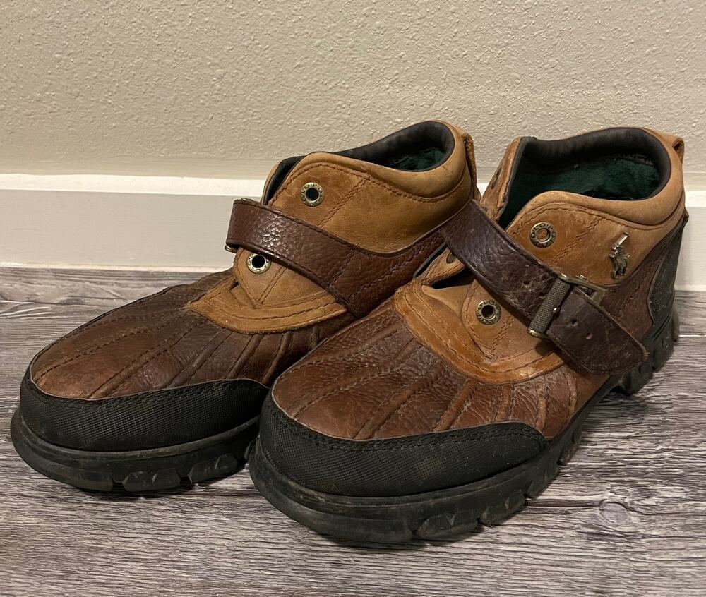 Polo Ralph Lauren Dover III Duck Boots Mens Size 7 Brown Leather Strap No Laces